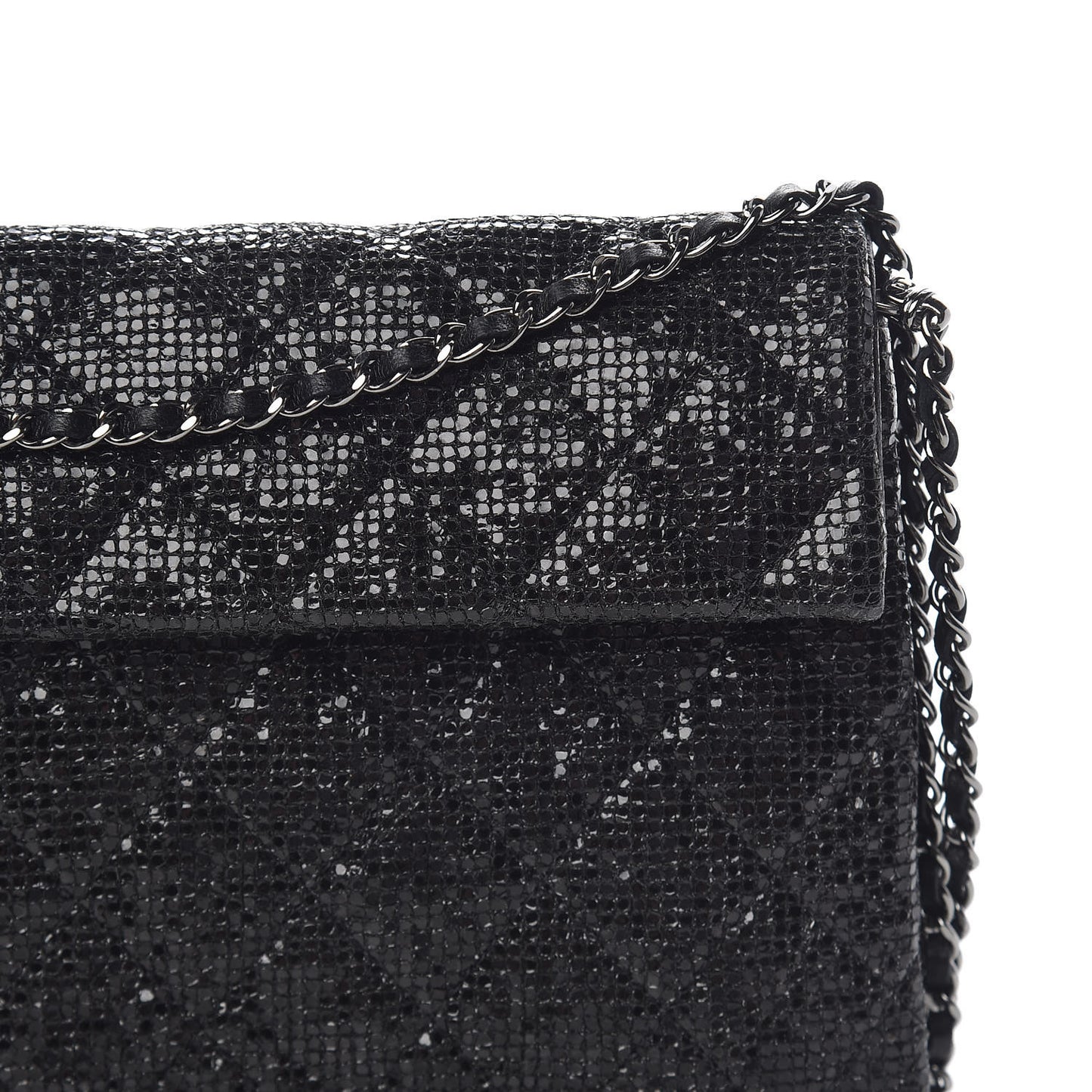 Iridescent Vinyl Quilted Clutch With Chain Black