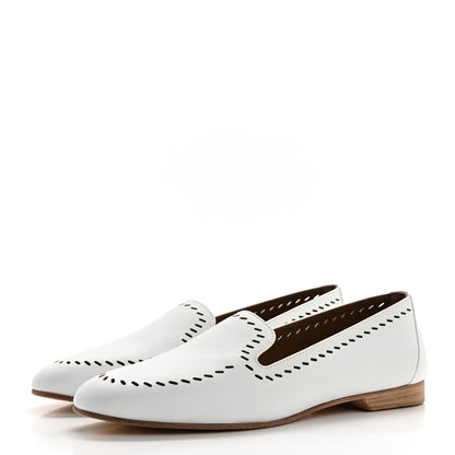 Hermes Calfskin Ovale Moccasin Loafers 37 White 3 of 9
