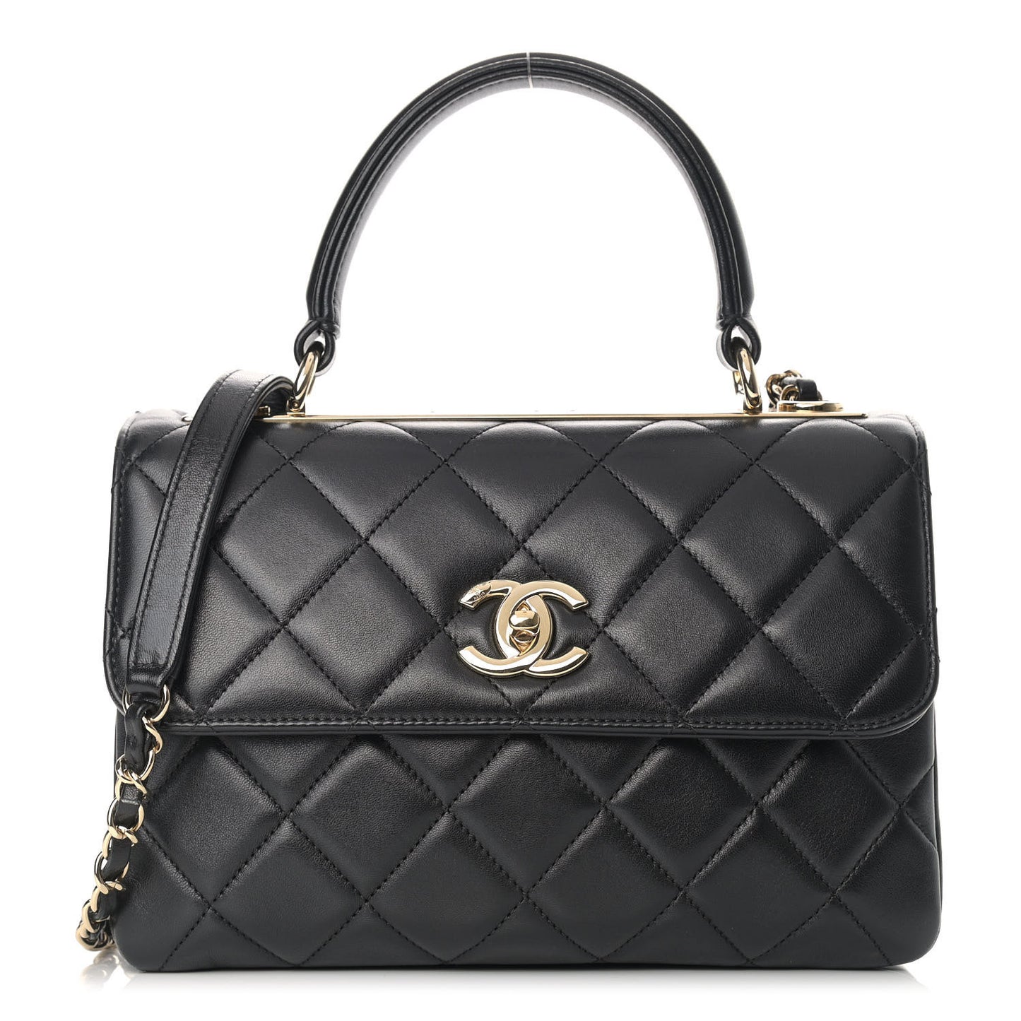 Lambskin Quilted Small Trendy CC Dual Handle Flap Bag Black