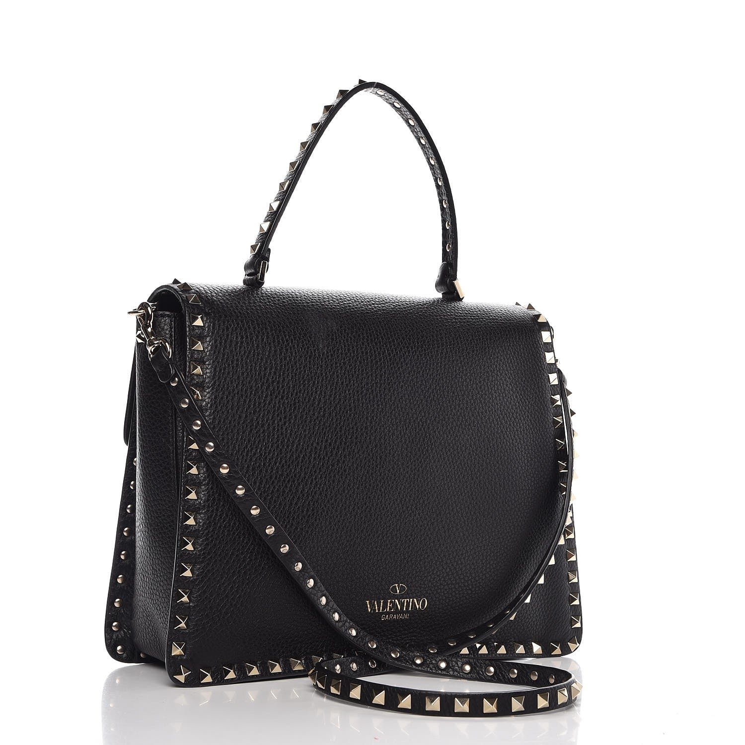 Valentino Garavani Grained Calfskin Rockstud Top Handle Flap Shoulder Bag Black 4 of 10