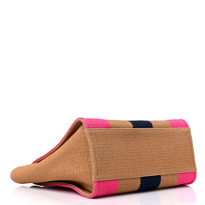 Chanel Straw Raffia Calfskin Striped Medium Deauville Tote Dark Beige Fuchsia Navy Blue 4 of 10