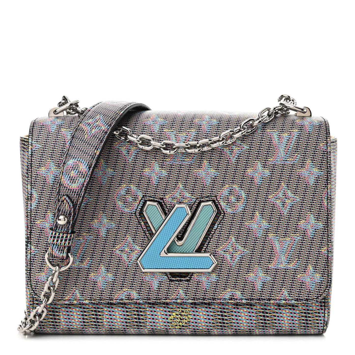 Calfskin Monogram LV Pop Twist Shoulder Bag MM Blue
