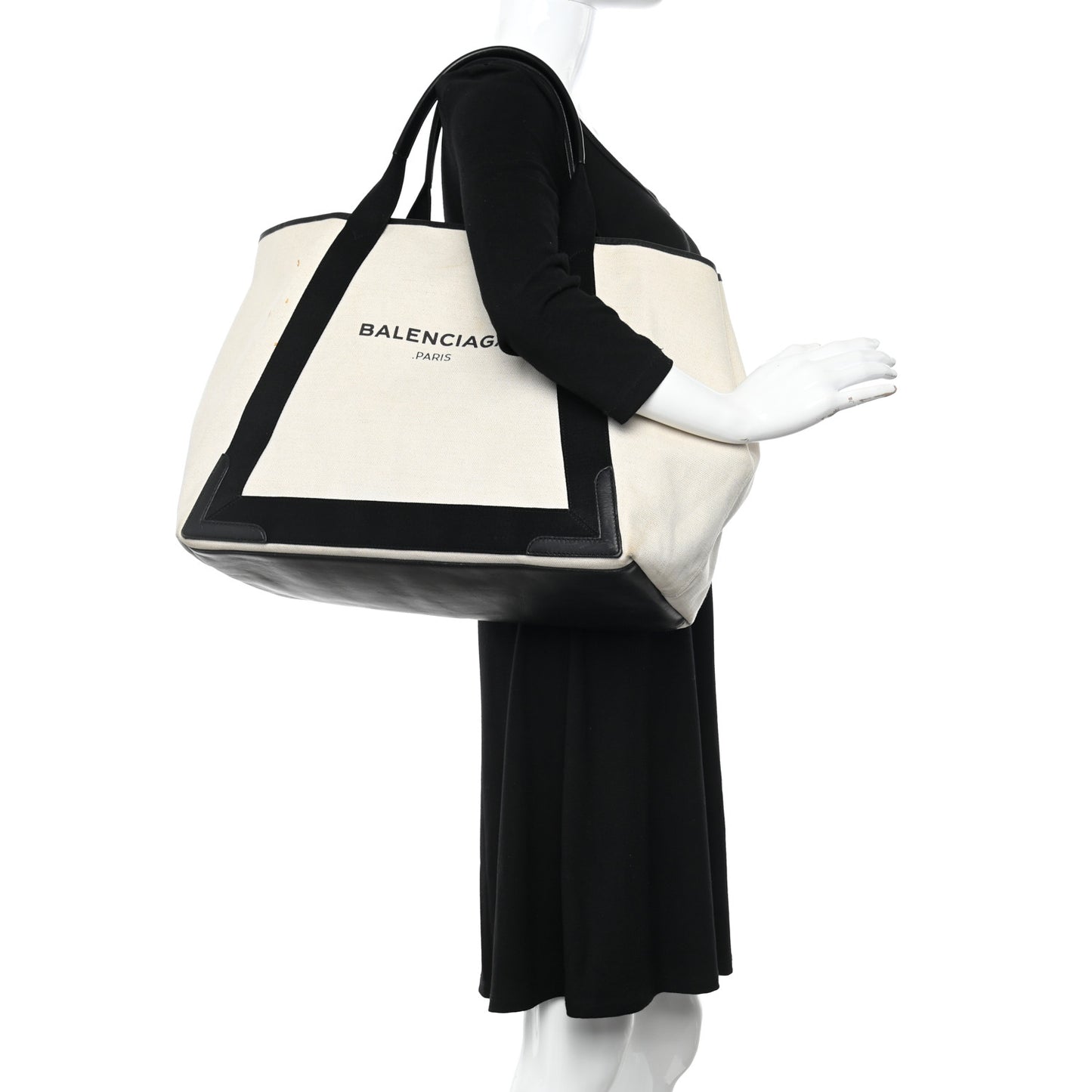 Cotton Canvas Calfskin M Navy Cabas Natural Black