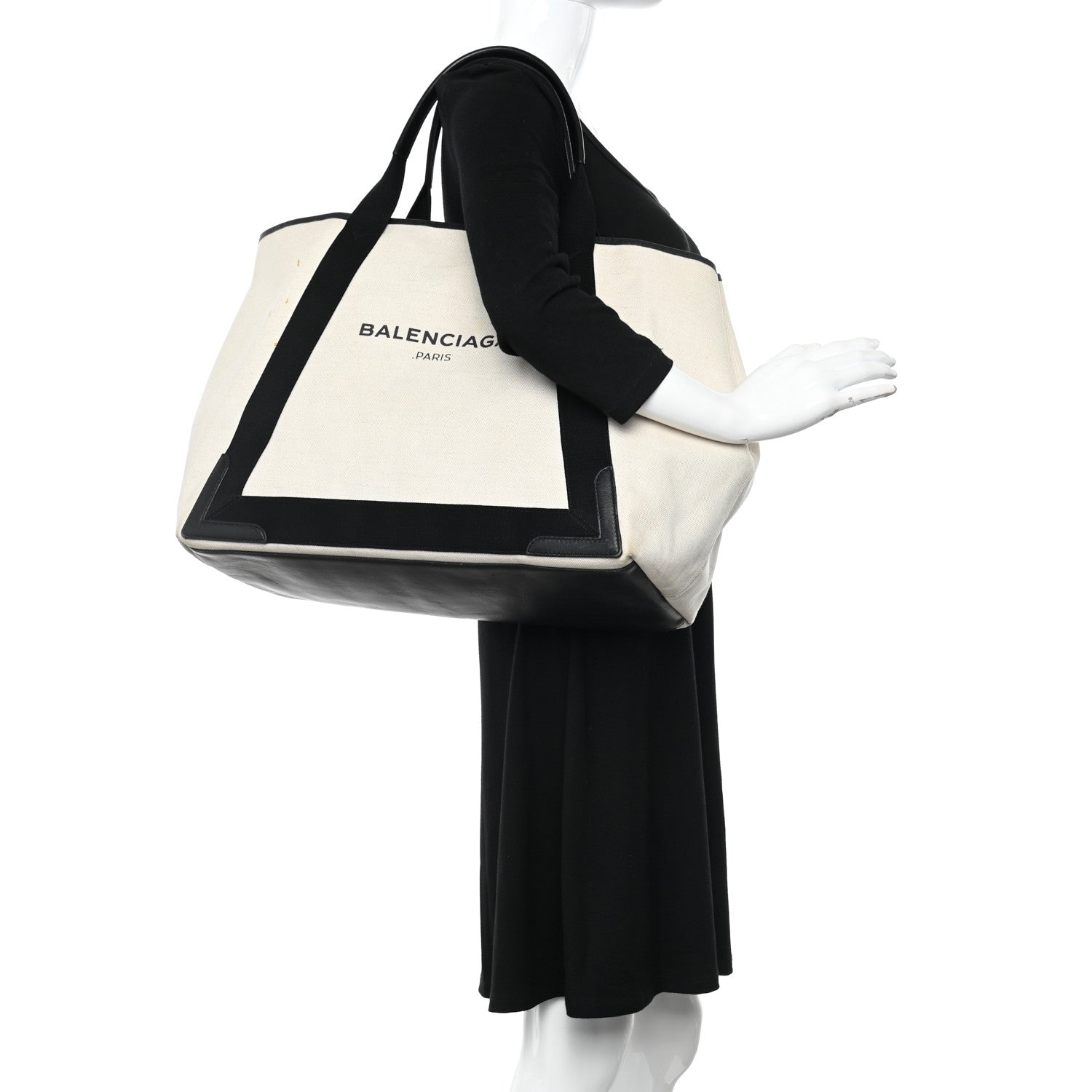 Balenciaga Cotton Canvas Calfskin M Navy Cabas Natural Black 2 of 18