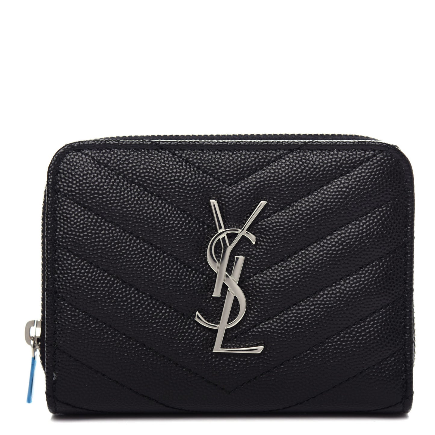 Grain De Poudre Matelasse Chevron Monogram Compact Zip Around Wallet Black