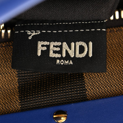 Fendi Vitello Morgan Fabric Jacquard Pequin Medium Peekaboo Iconic Satchel Blue Neon Tobacco 8 of 13
