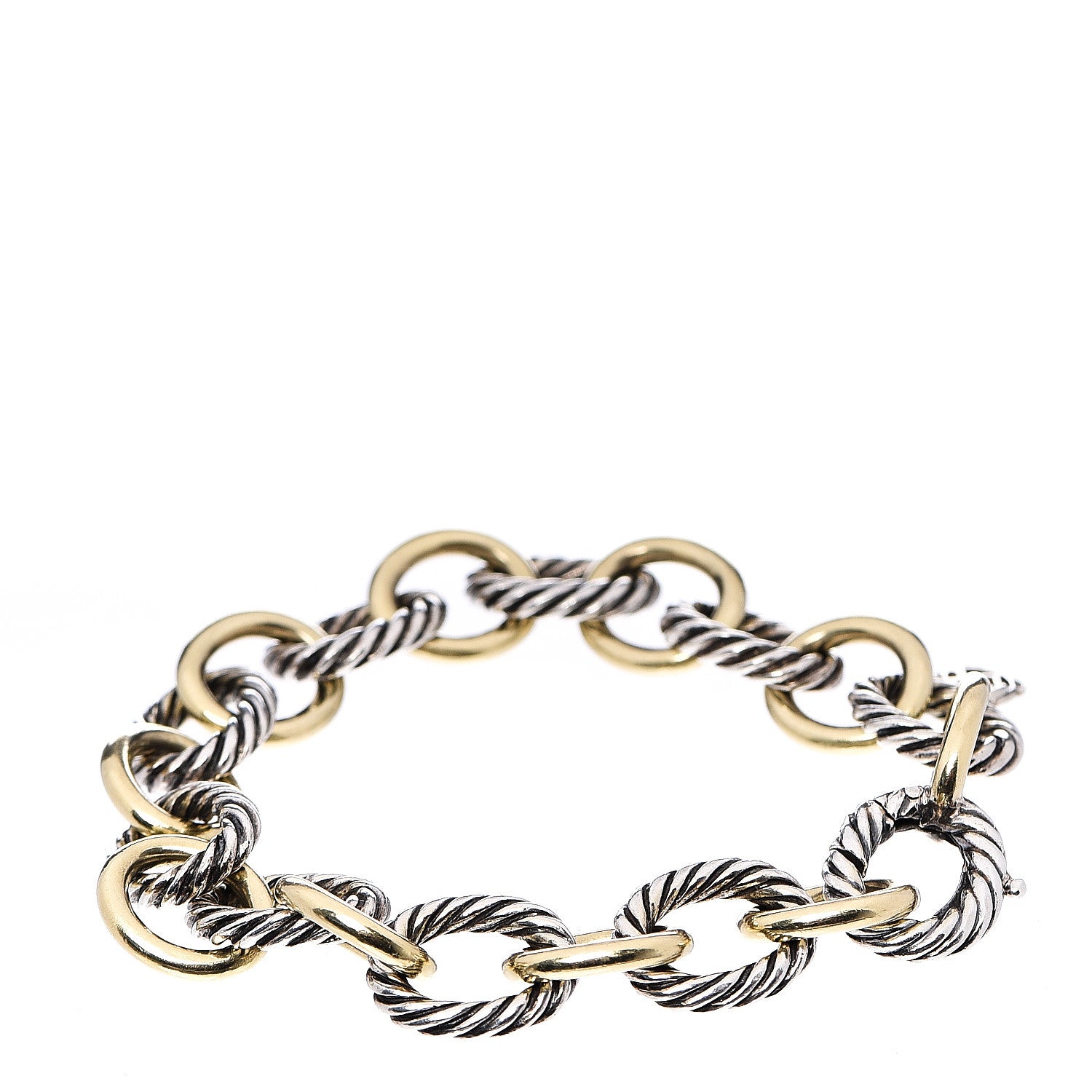 David Yurman Sterling Silver 18K Yellow Gold 12mm Large Oval Link Bracelet 2 of 3
