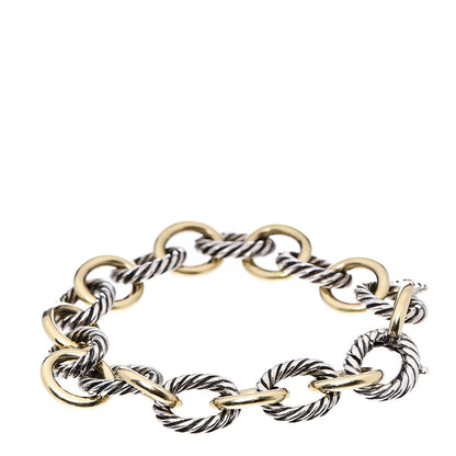 David Yurman Sterling Silver 18K Yellow Gold 12mm Large Oval Link Bracelet 2 of 3