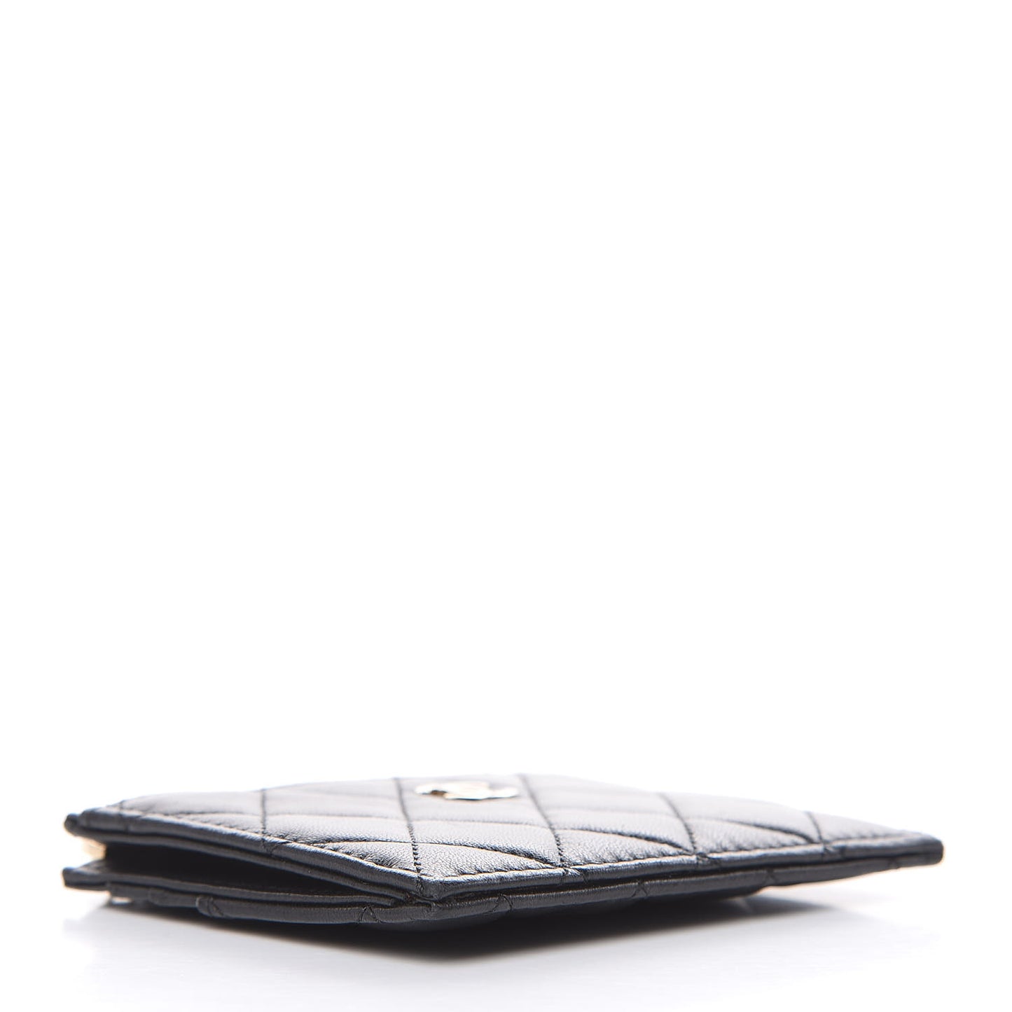 Lambskin Quilted Zip Card Holder Black