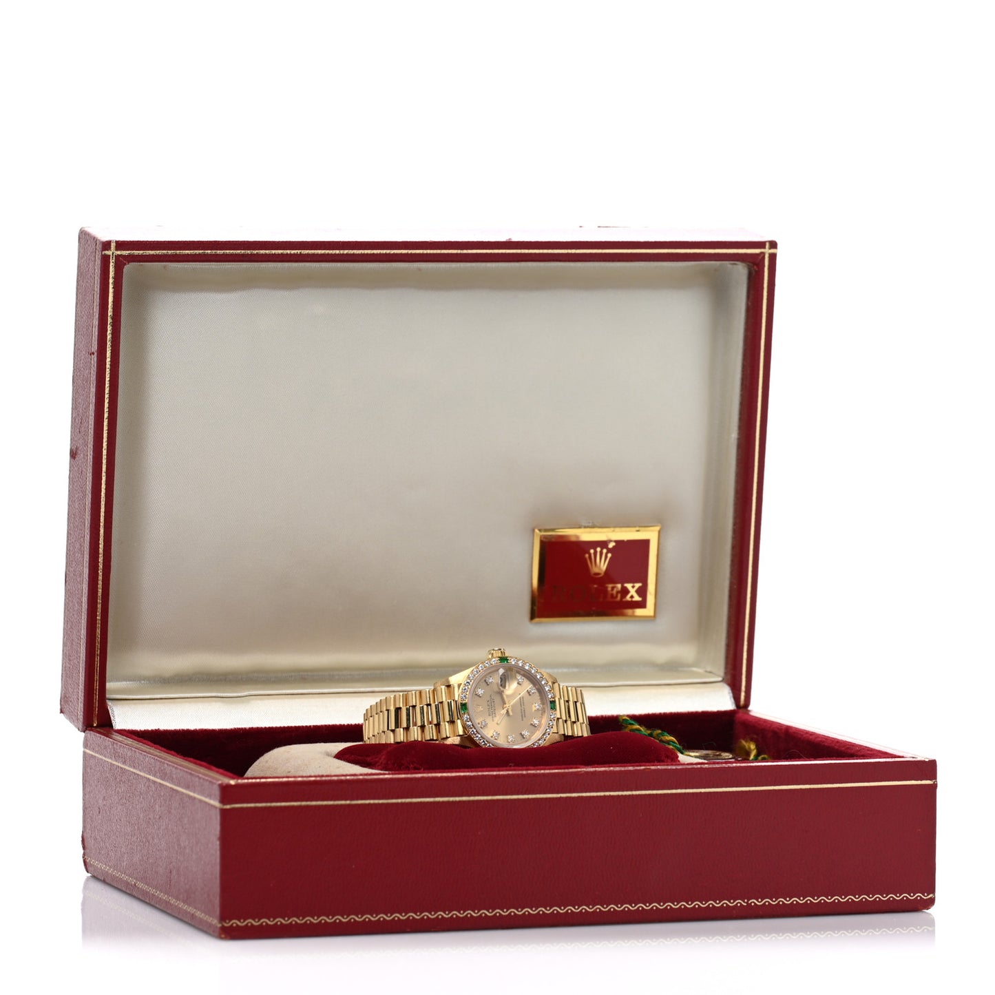 18K Yellow Gold Diamond Bezel Emerald 26mm Datejust President Watch Champagne 69078
