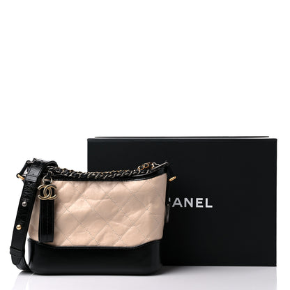 Chanel Aged Calfskin Quilted Small Gabrielle Hobo Beige Black 12 of 12