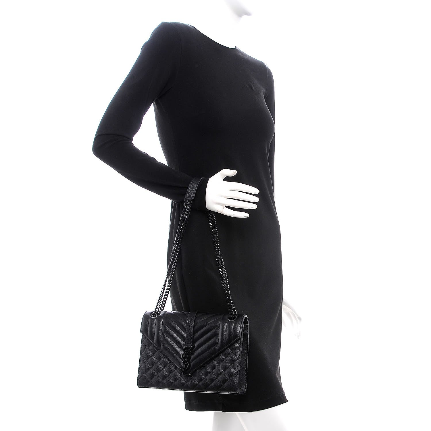 Saint Laurent Grain De Poudre Textured Mixed Matelasse Triquilt Medium Monogram Satchel Black 2 of 6