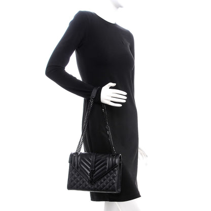 Saint Laurent Grain De Poudre Textured Mixed Matelasse Triquilt Medium Monogram Satchel Black 2 of 6