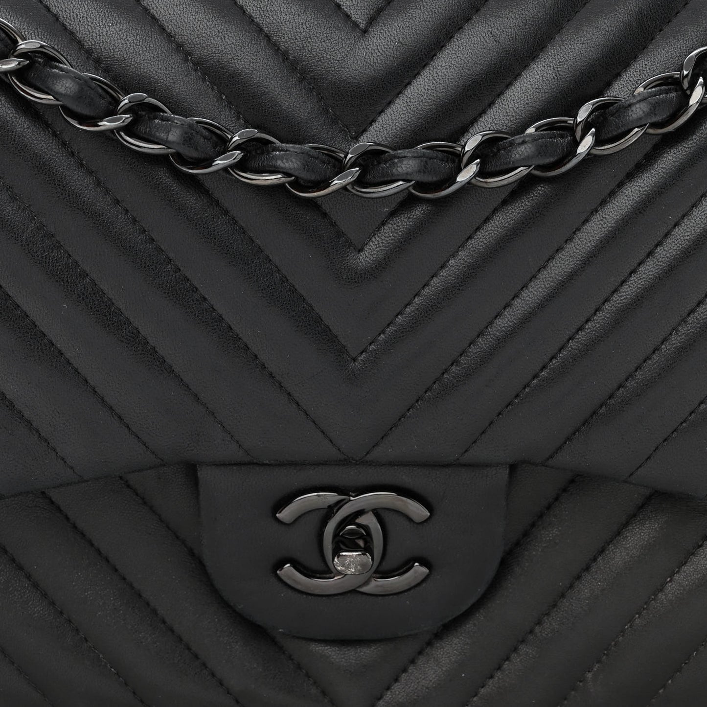 Lambskin Chevron Quilted Jumbo Double Flap So Black