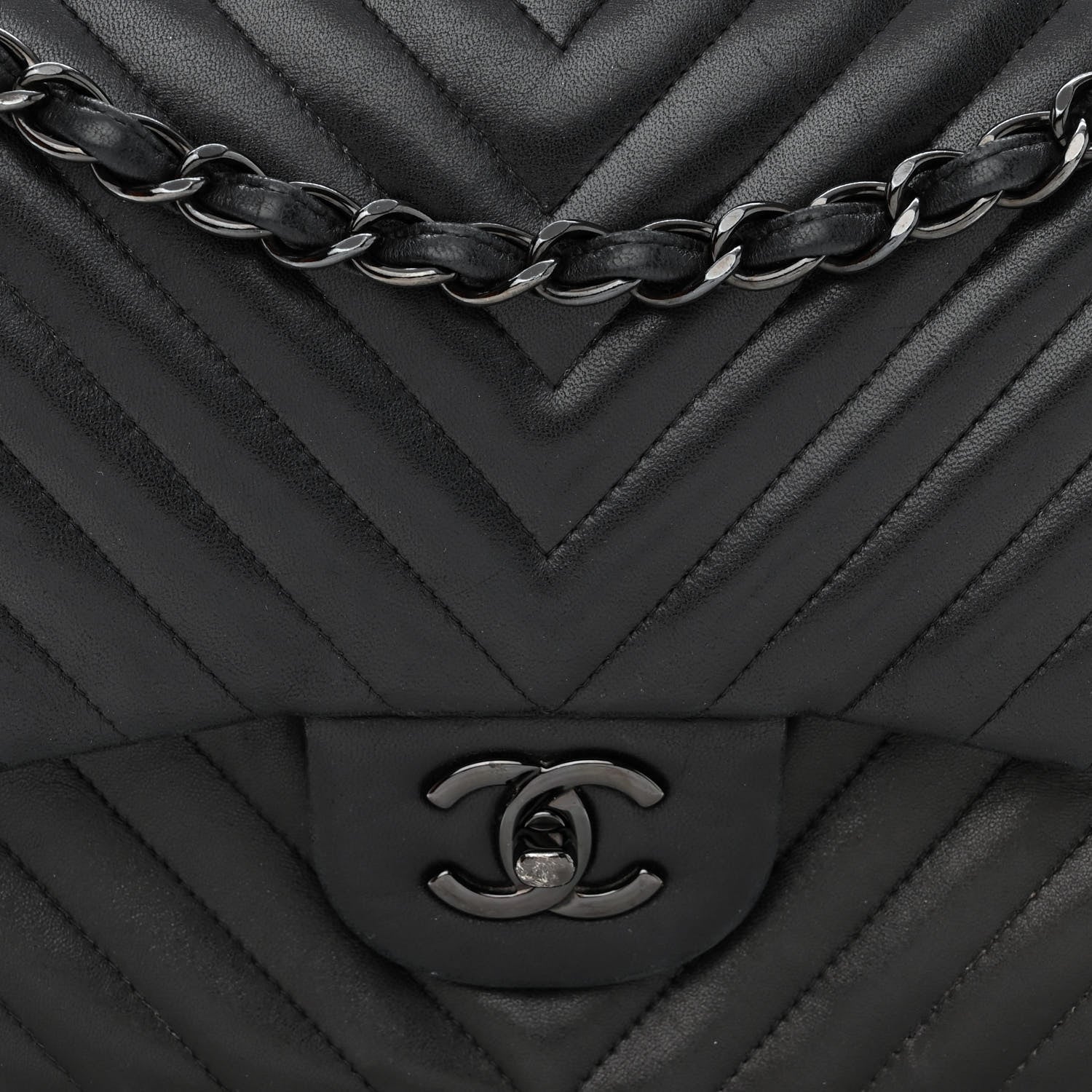 Chanel Lambskin Chevron Quilted Jumbo Double Flap So Black 8 of 13