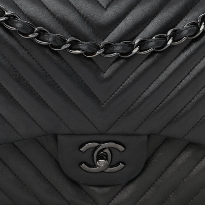 Chanel Lambskin Chevron Quilted Jumbo Double Flap So Black 8 of 13