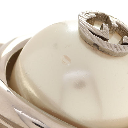 Gucci Metal Pearl Interlocking G Round Clip On Earrings Silver 5 of 6
