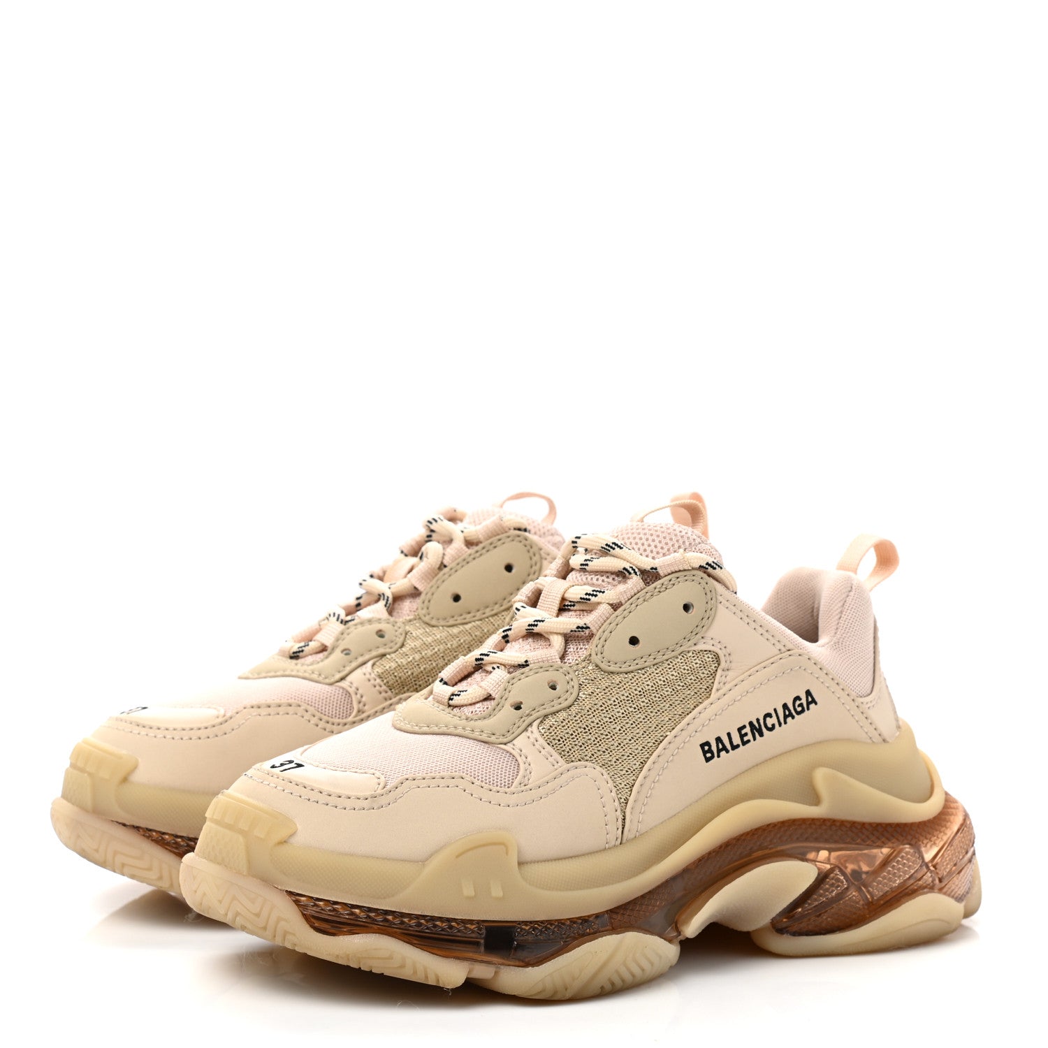 Balenciaga Fabric Mesh Clear Sole Womens Triple S Sneakers 37 Beige 3 of 10