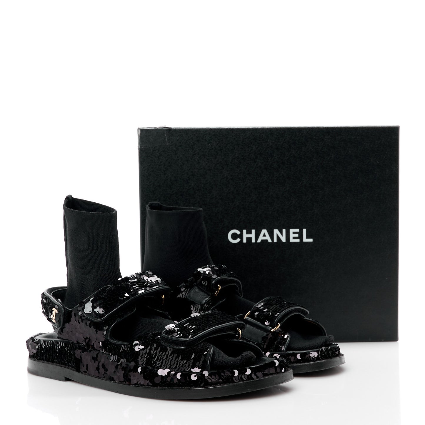 Sequin Knit Velcro Dad Sandals 38 Black