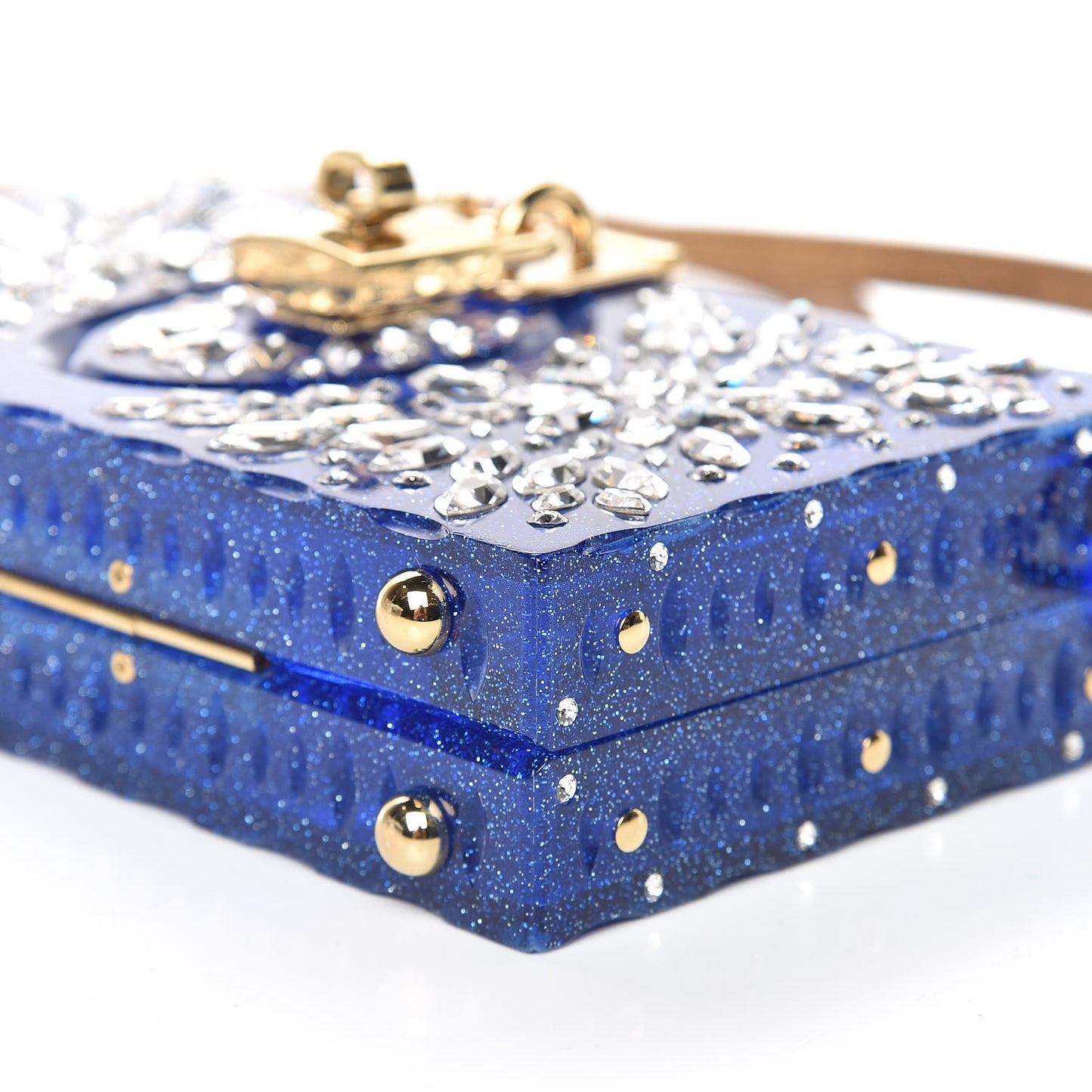 Crystal Embellished Plexiglass Dolce Box Clutch Blue