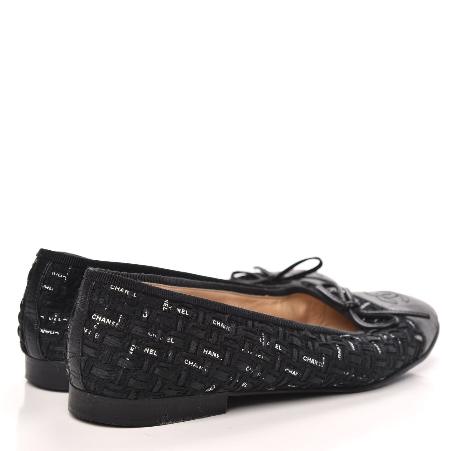 Tweed Lambskin CC Cap Toe Ballerina Flats 36.5 Black