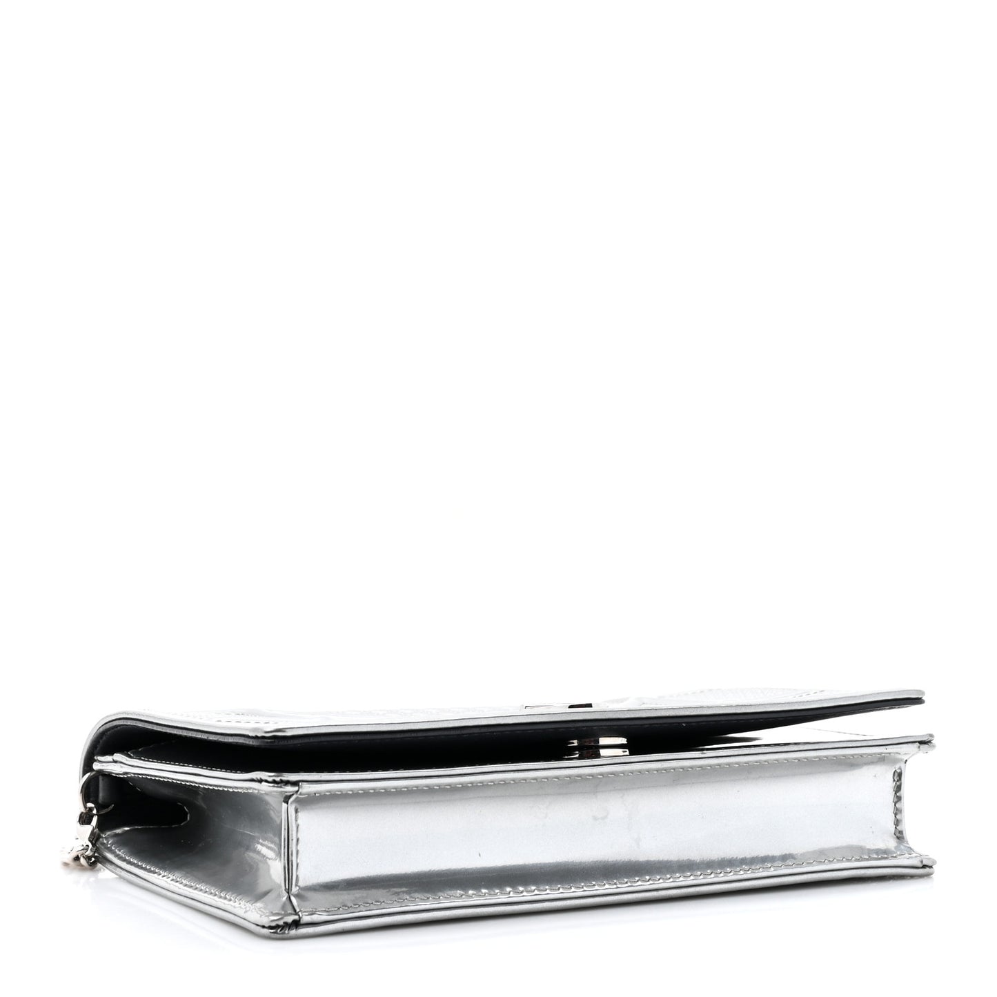 Metallic Patent Micro-Cannage Diorama Wallet on Chain Pouch Silver