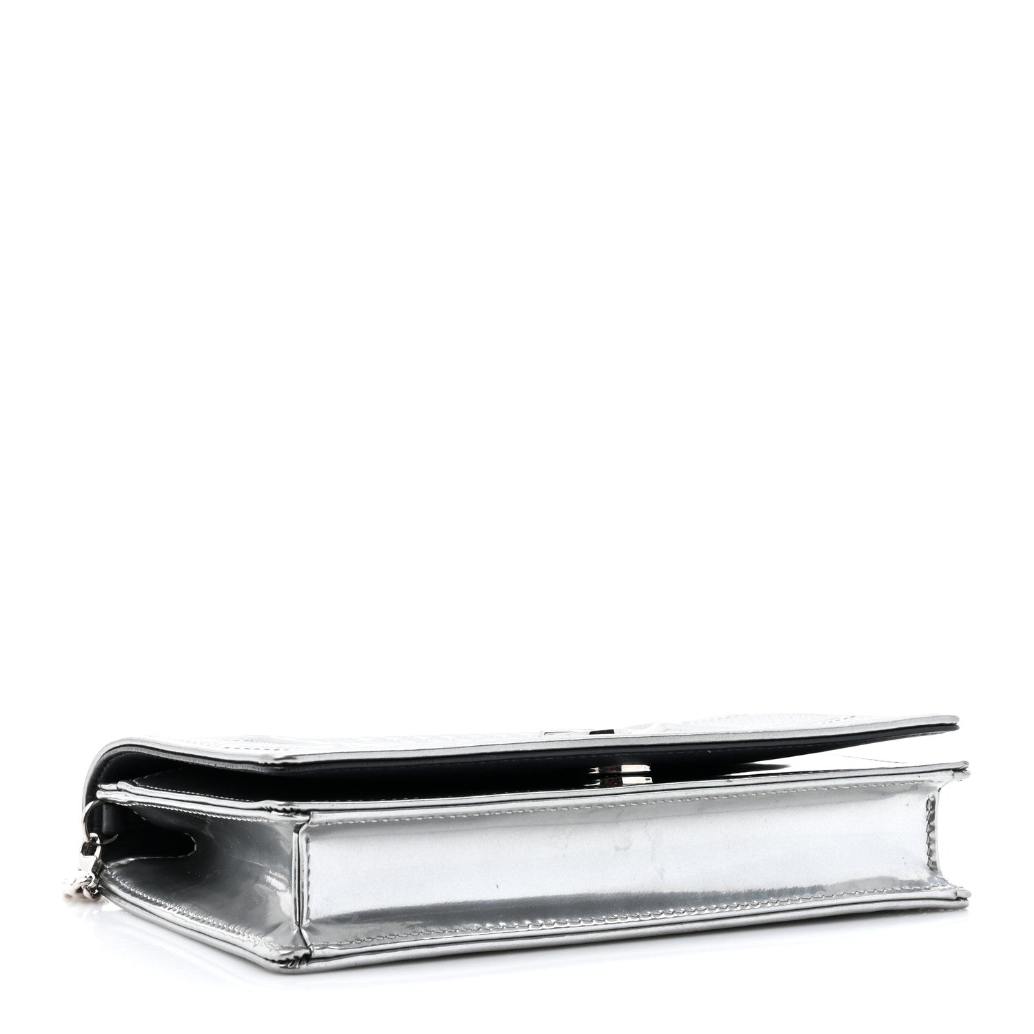 Christian Dior Metallic Patent Micro-Cannage Diorama Wallet on Chain Pouch Silver 4 of 9