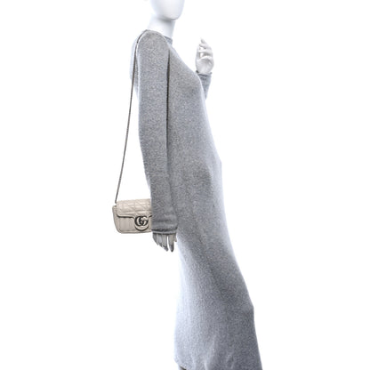 Gucci Calfskin Matelasse Aria Super Mini GG Marmont Shoulder Bag Mystic White 2 of 11