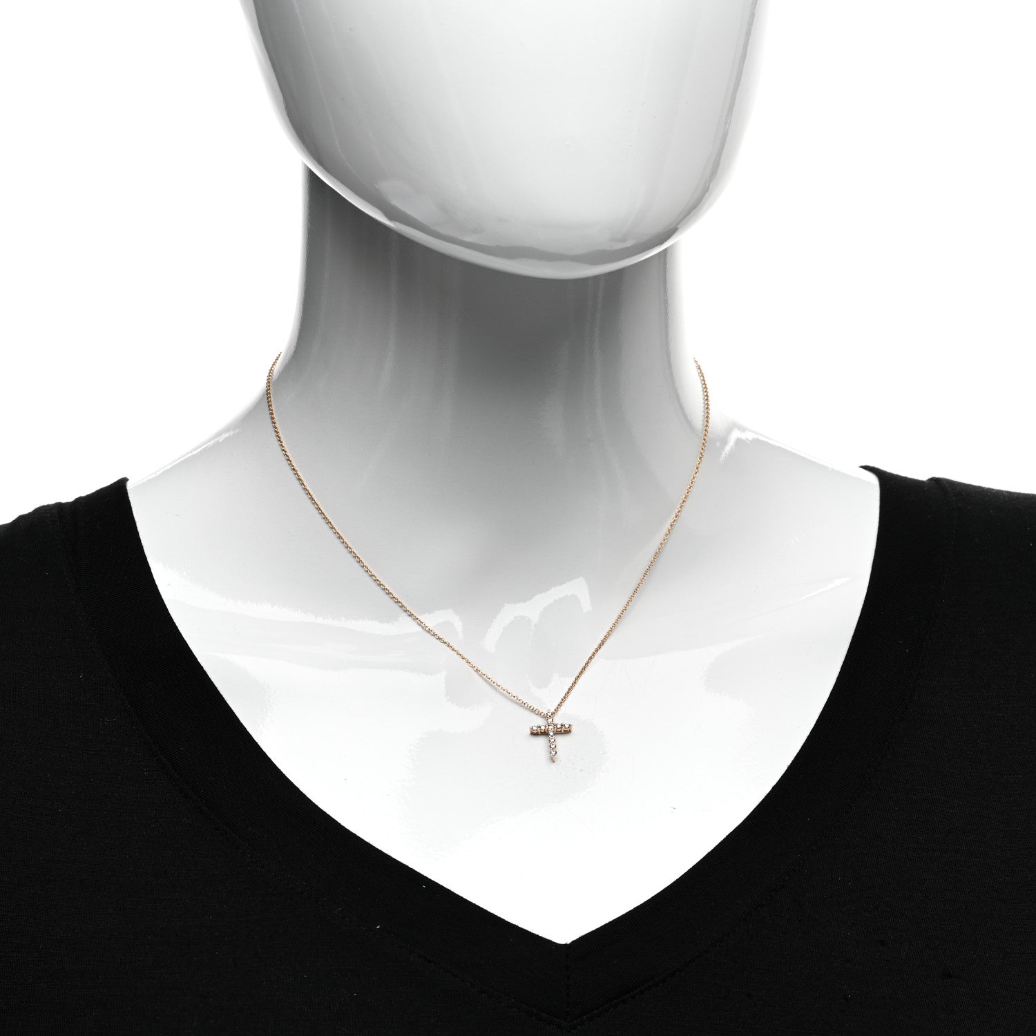 Tiffany 18K Yellow Gold Diamond Mini Cross Pendant Necklace 2 of 5