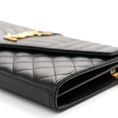 Saint Laurent Grain De Poudre Mixed Matelasse Triquilt Monogram Chain Wallet Black 9 of 10