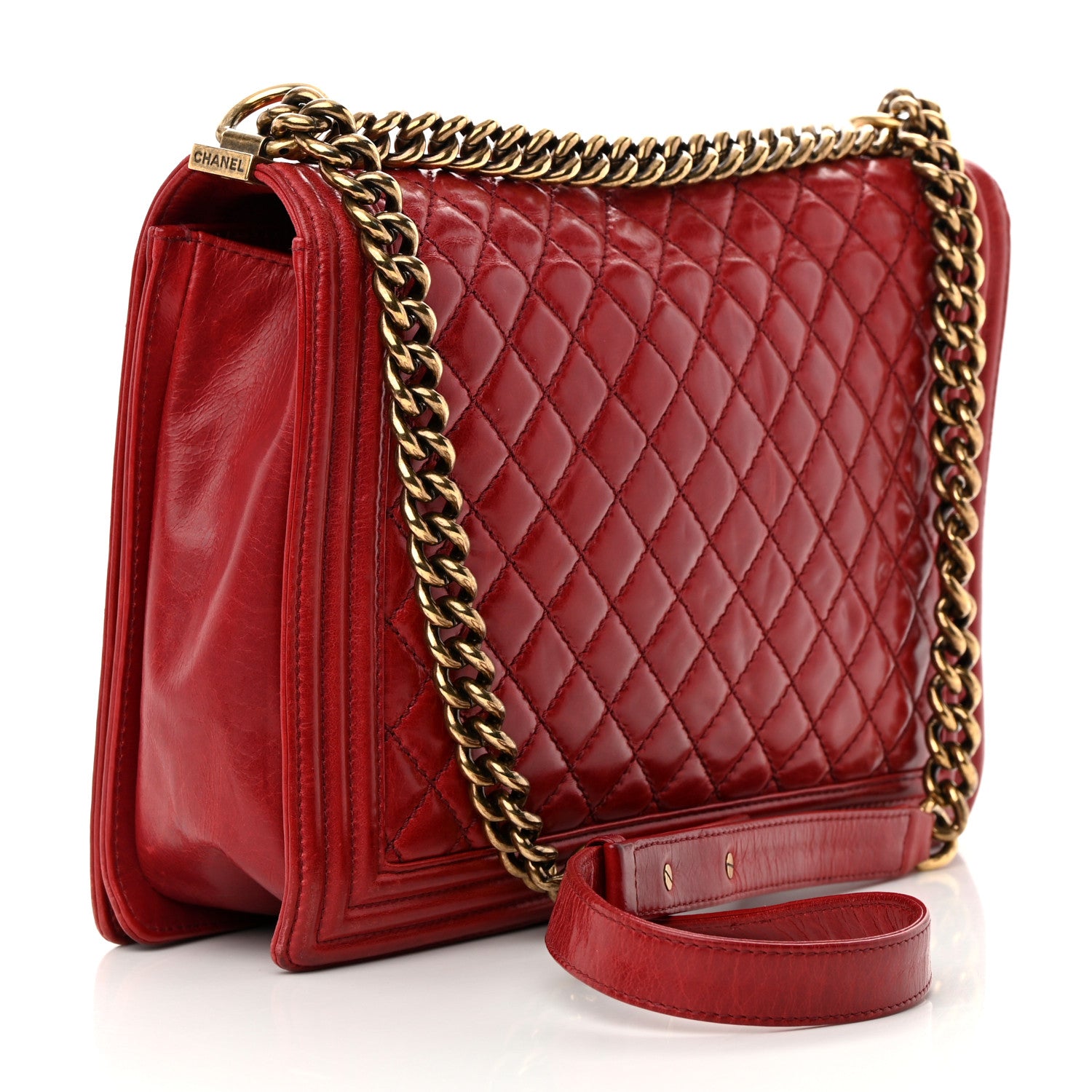 Chanel Aged Glazed Calfskin Quilted Large Boy Flap Red 2 of 18
