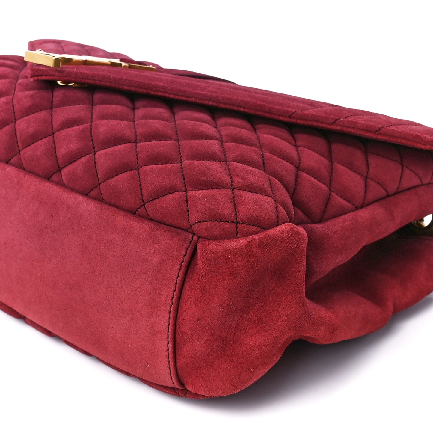 Suede Mixed Matelasse Tri-Quilt Large Monogram Envelope Satchel Red
