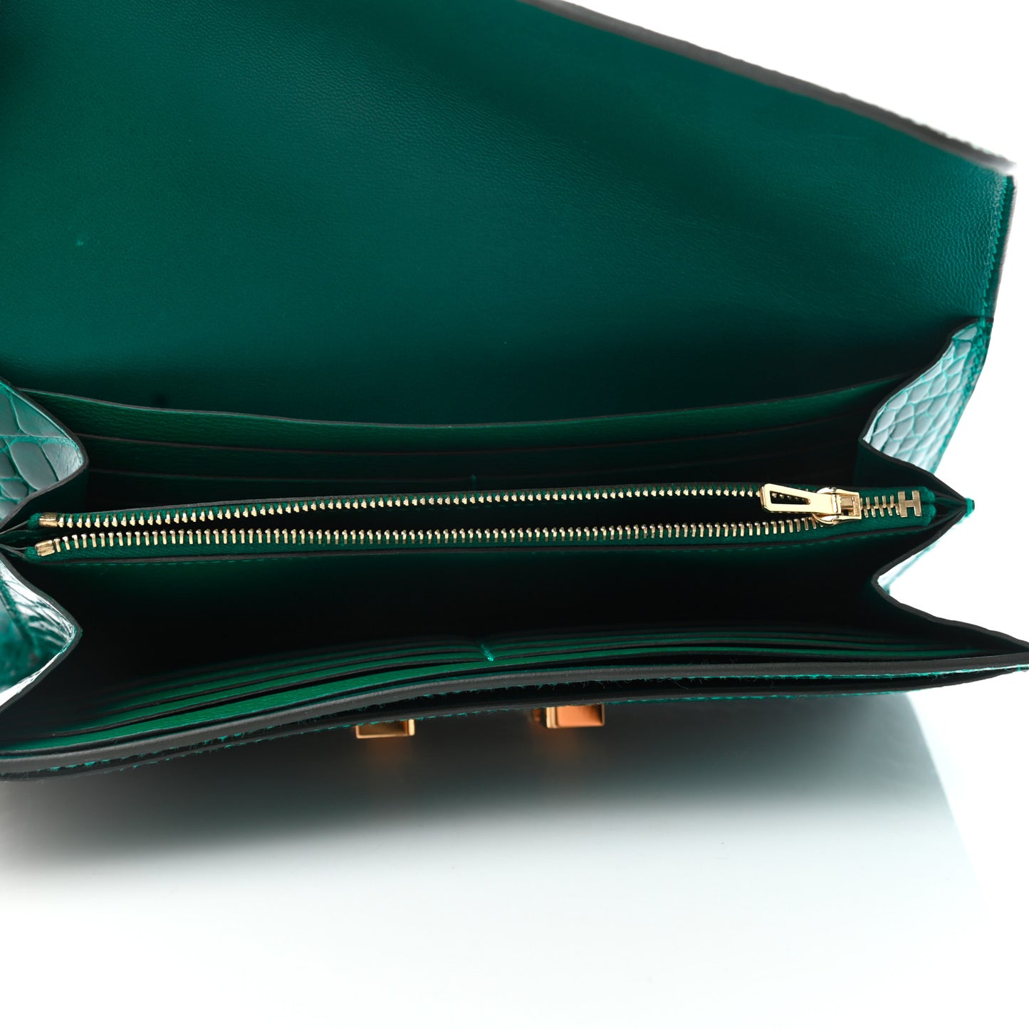 Shiny Alligator Constance Long Wallet Vert Emeraude