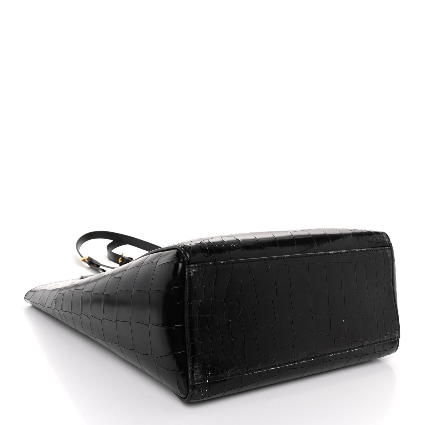 Calfskin Crocodile Embossed Medium Maple Tote Black