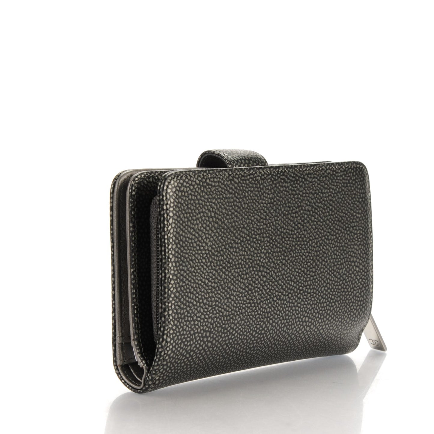 Metallic Caviar Timeless CC Zipped Pocket Wallet Dark Silver