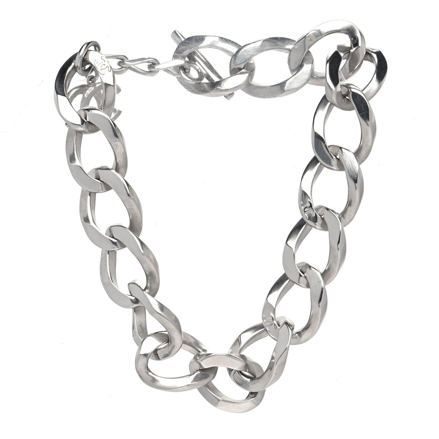 Chain Link CC Choker Necklace Silver