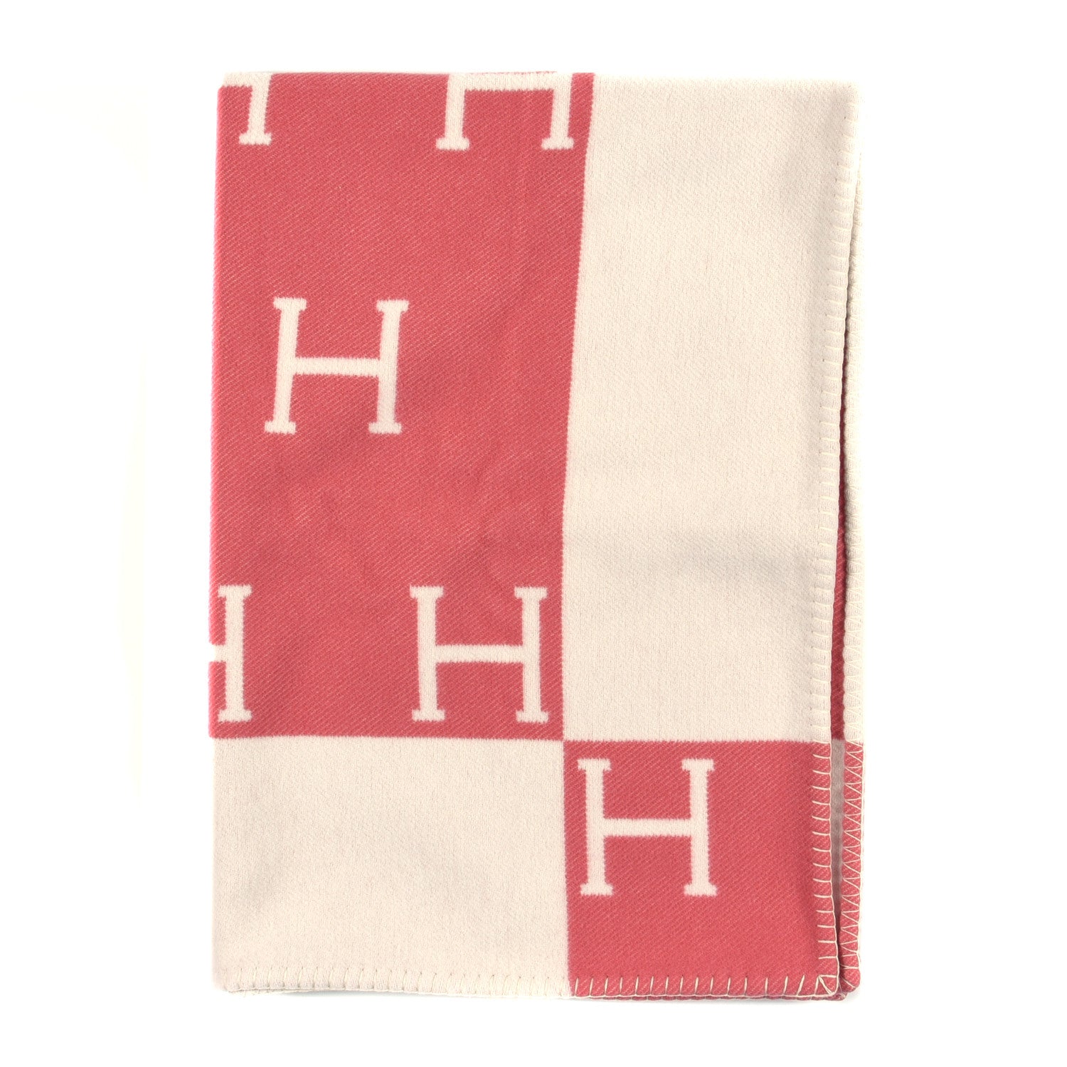 Hermes Wool Cashmere Avalon Baby Blanket Rose Airelle White 1 of 3