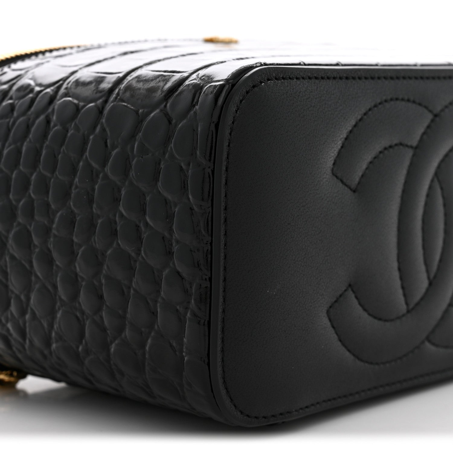 Chanel Calfskin Crocodile Embossed Crococo Small Top Handle Vanity Case With Chain Black 9 of 11
