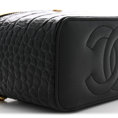 Chanel Calfskin Crocodile Embossed Crococo Small Top Handle Vanity Case With Chain Black 9 of 11