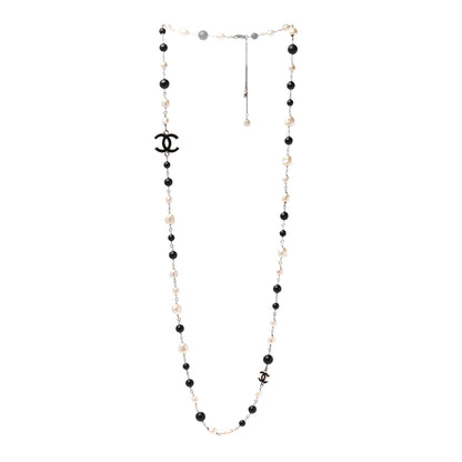 Chanel Pearl Beaded CC Long Necklace Silver Black 3 of 5