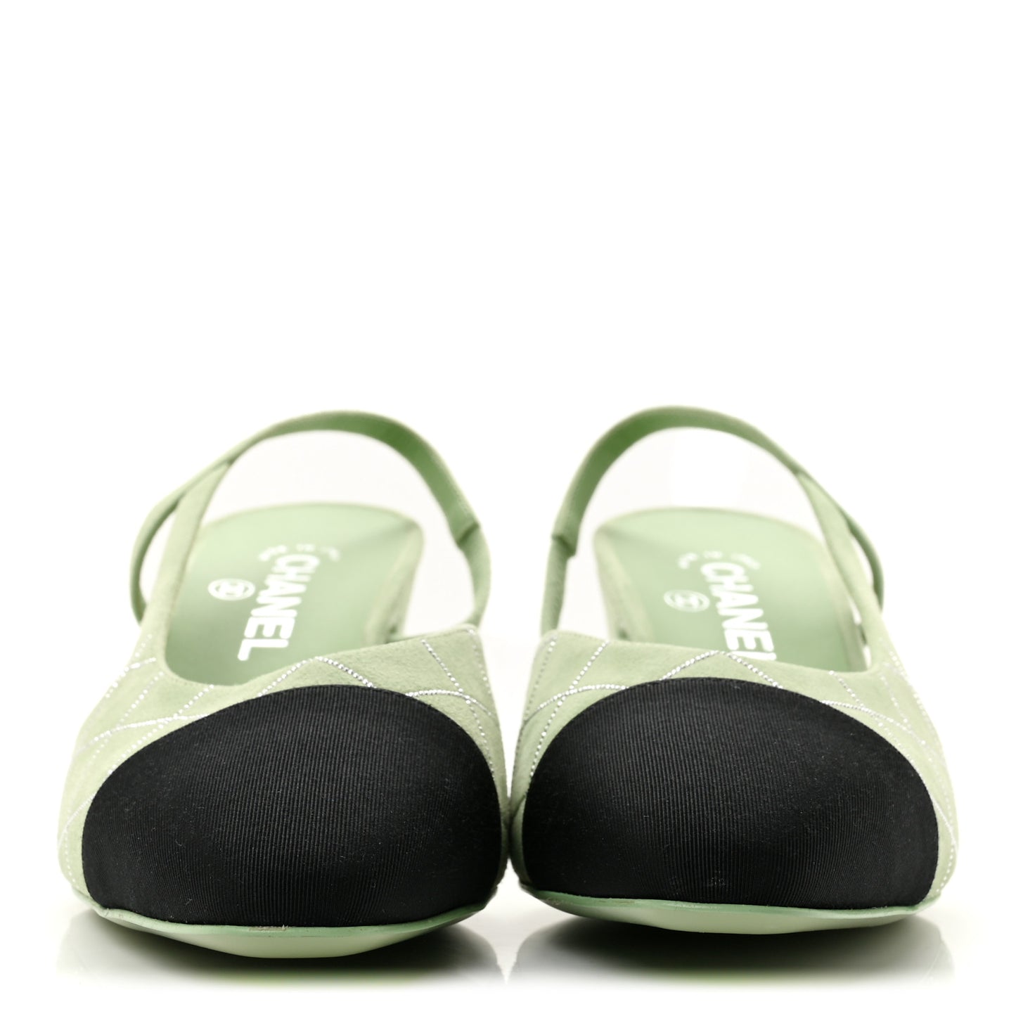 Suede Grosgrain Studded Cap Toe CC Slingback Pumps 40.5 Green Black