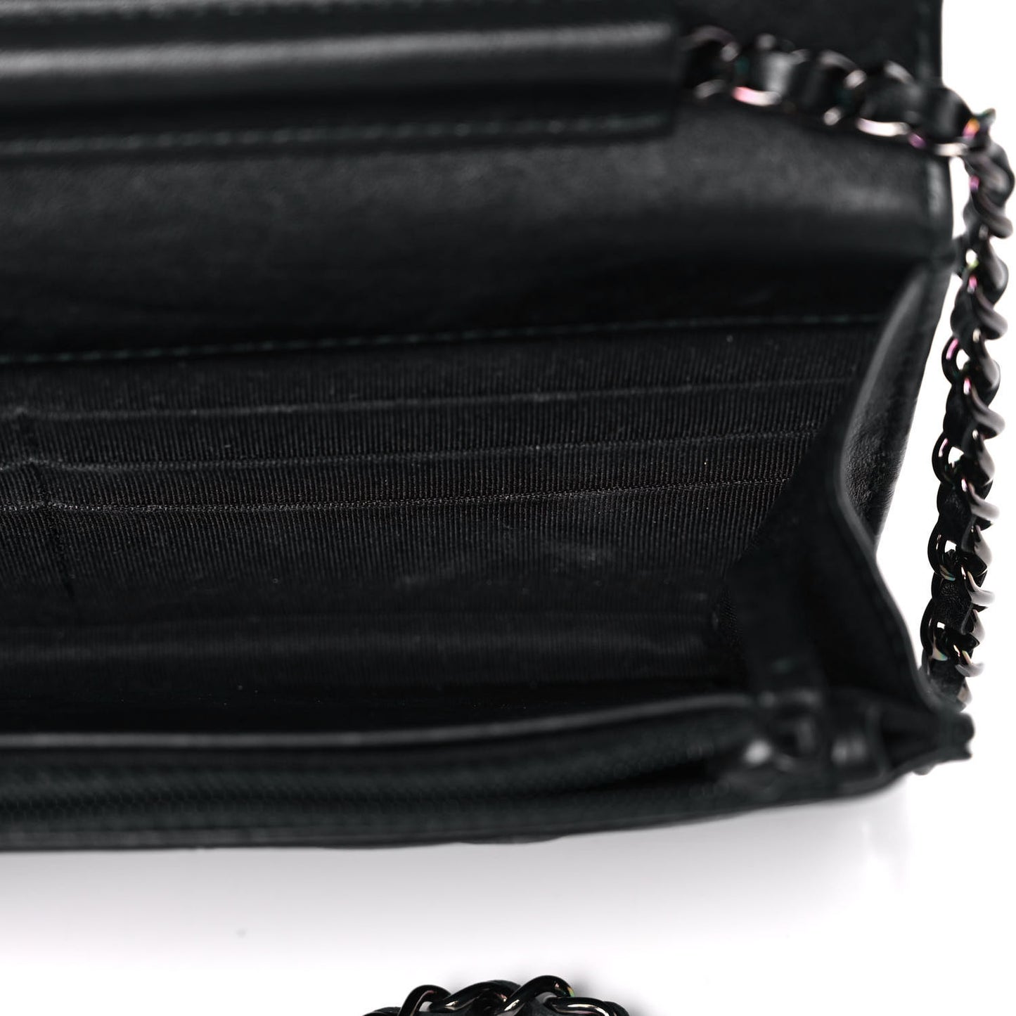 Crumpled Calfskin Quilted Wallet On Chain WOC So Black