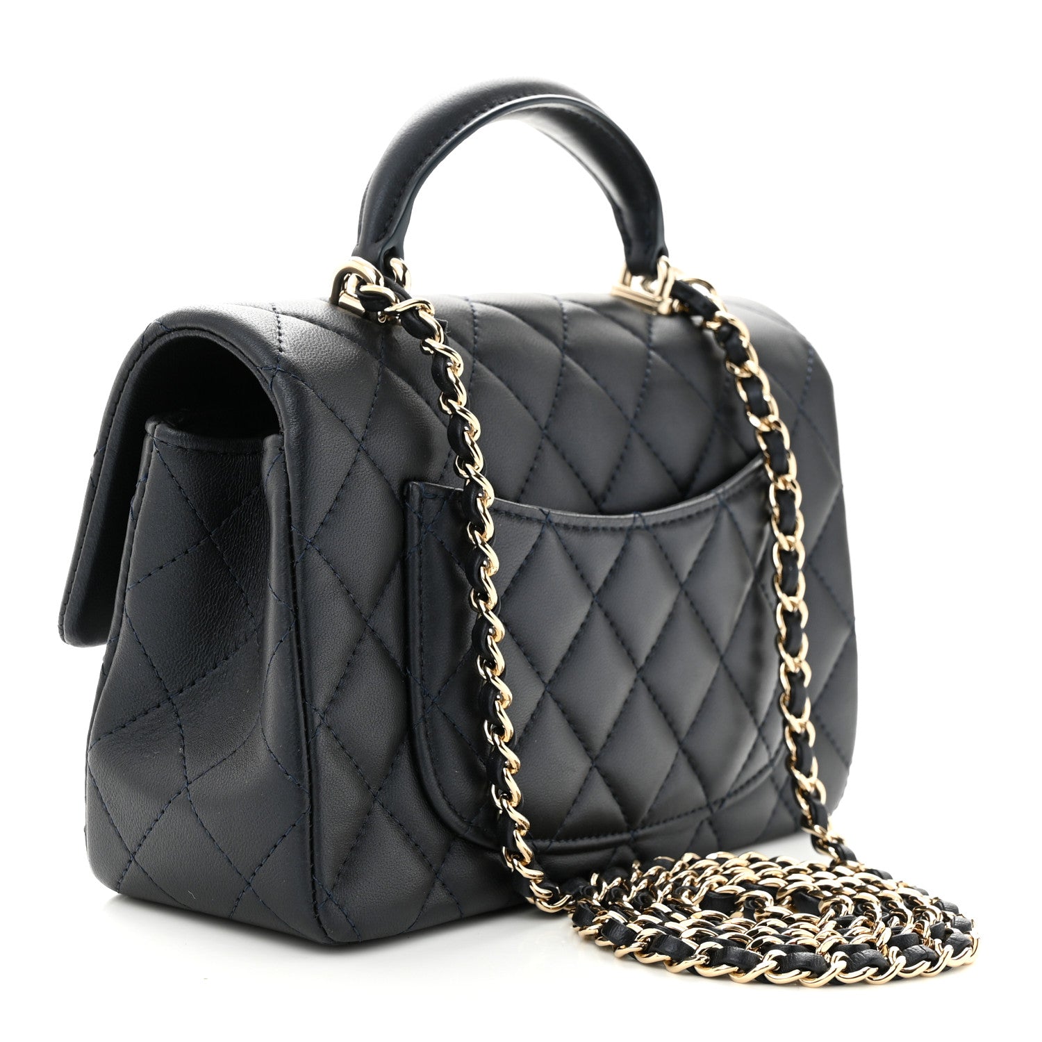 Chanel Lambskin Quilted Mini Top Handle Rectangular Flap Navy Blue 3 of 11