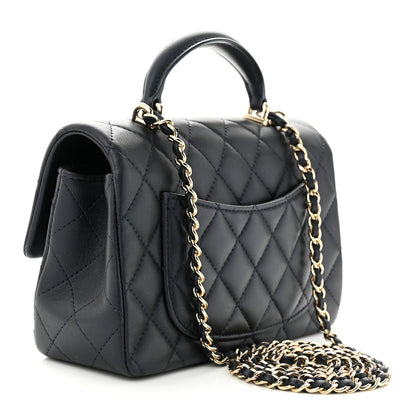 Chanel Lambskin Quilted Mini Top Handle Rectangular Flap Navy Blue 3 of 11
