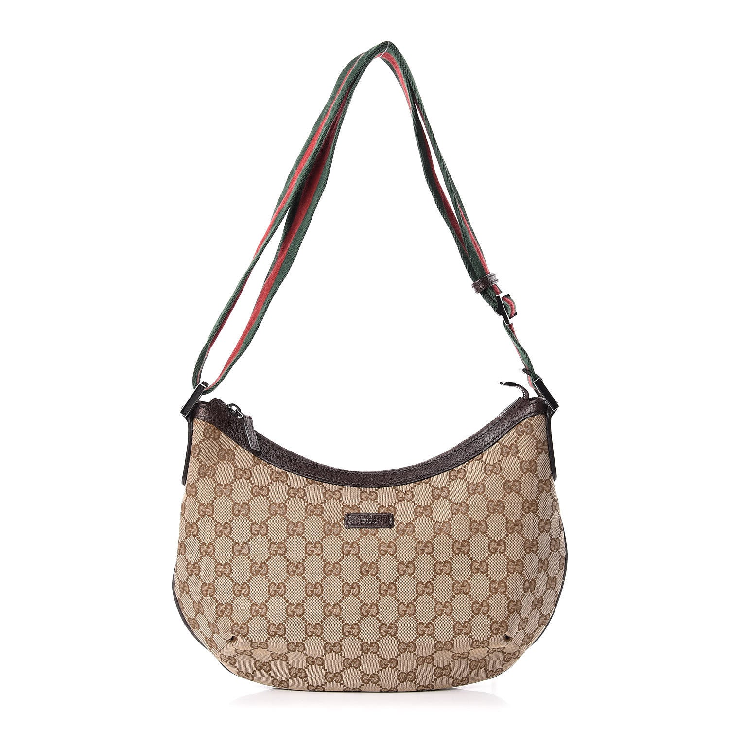 Gucci Monogram Web Medium Half Moon Hobo Dark Brown 1 of 11
