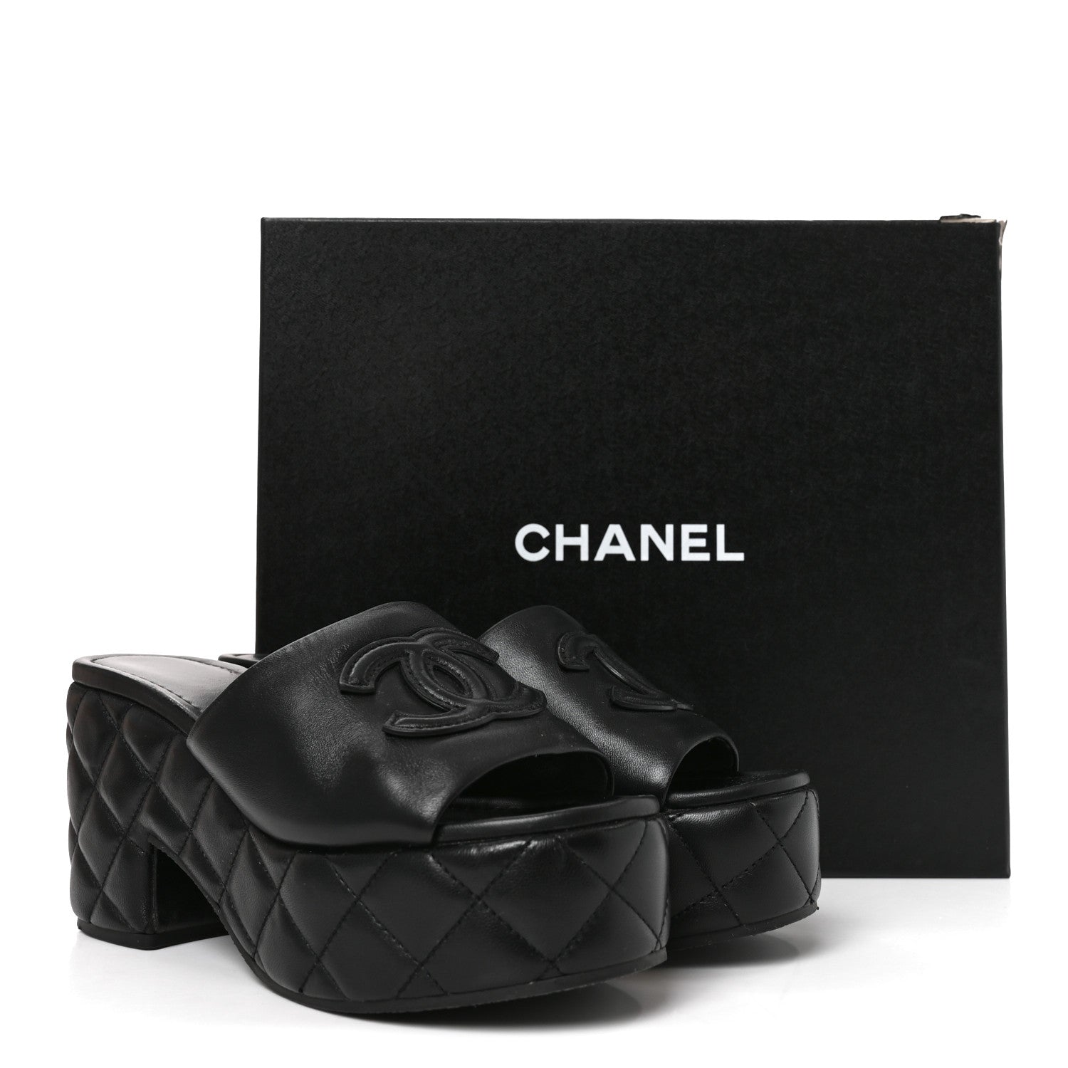 Chanel Lambskin Quilted CC Platform Mules 38 Black 8 of 8