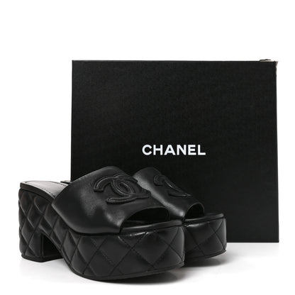 Chanel Lambskin Quilted CC Platform Mules 38 Black 8 of 8