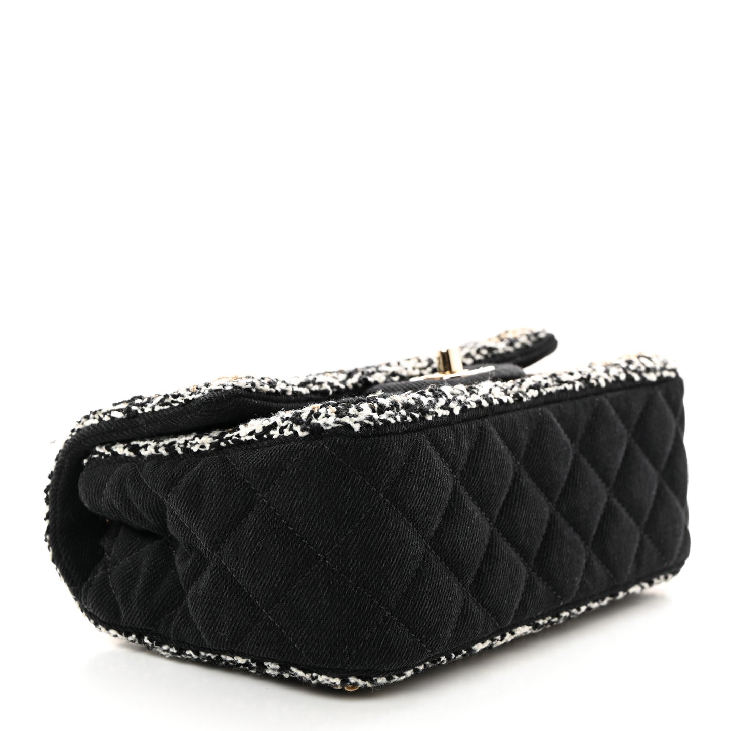 Denim Braided Mini Rectangular Flap Bag Black Gold