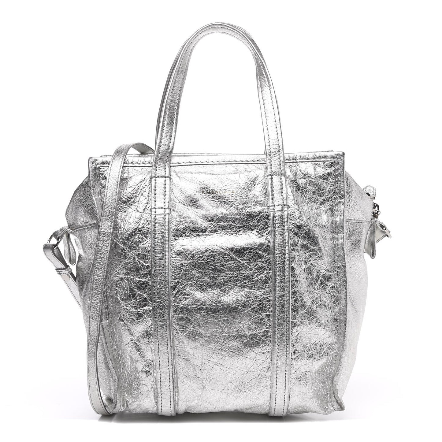 Metallic Calfskin S Bazar Shopper Tote Silver Hardware