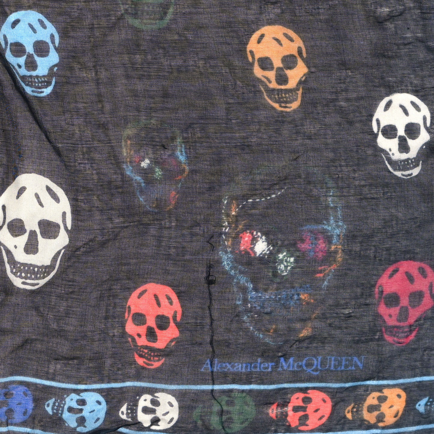 Silk Chiffon Skull Scarf Black Multicolor
